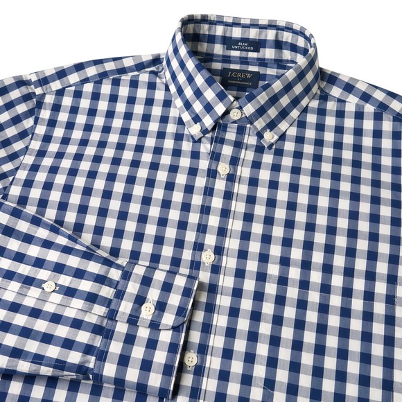 J.Crew Other - J.Crew Button Down Mens Medium Blue Gingham Slim Untucked Performance Shirt